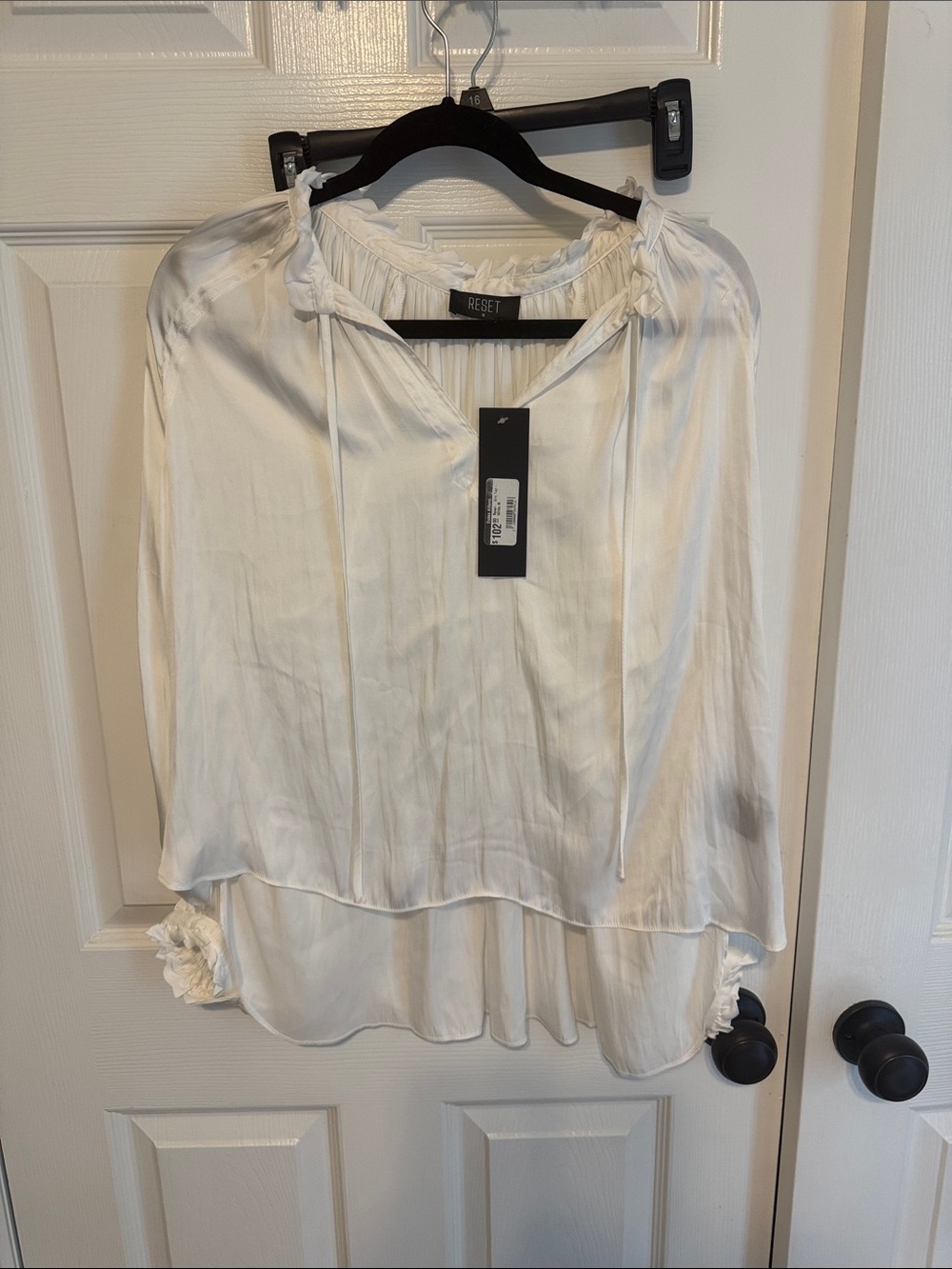 The Reset White V-Neck Peasant Blouse with Drawstring